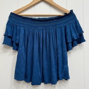 Free People Santorini Off The Shoulder Cut Out Blouse Sz Small Blue
